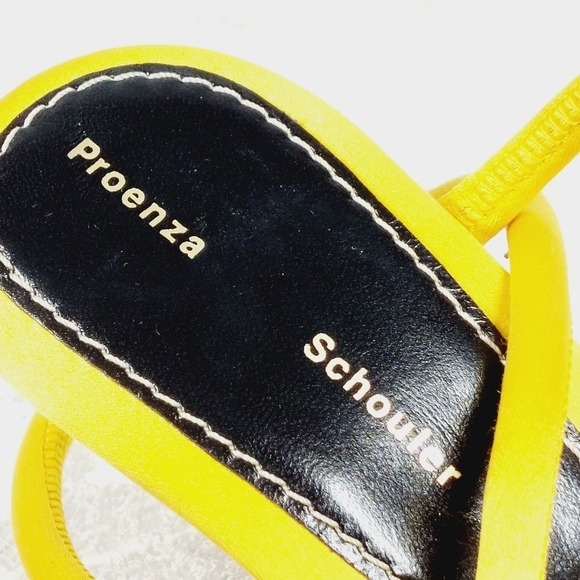 New Proenza Schouler Women Yellow Strappy Square Toe Satin Sandal H715 - Picture 10 of 13